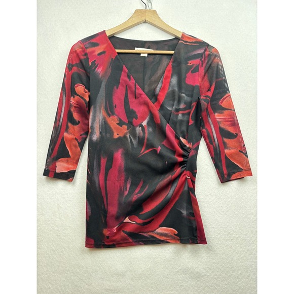 Coldwater Creek Tops - Coldwater Creek Mesh Top Womens XS Surplice‎ Ruched Goth
